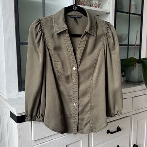 Olive Green snap-Up Women's Top